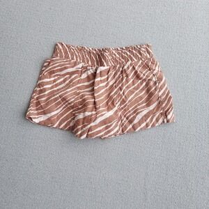 A New Day Shorts Womens S Brown Zebra Print Linen Blend Elastic Waist Pockets